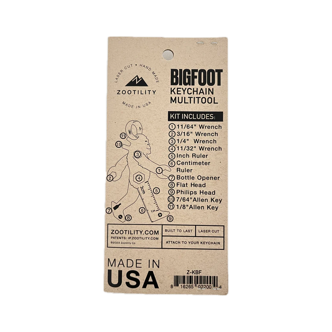 Zootility Bigfoot 11-in-1 Keychain Multi-Tool