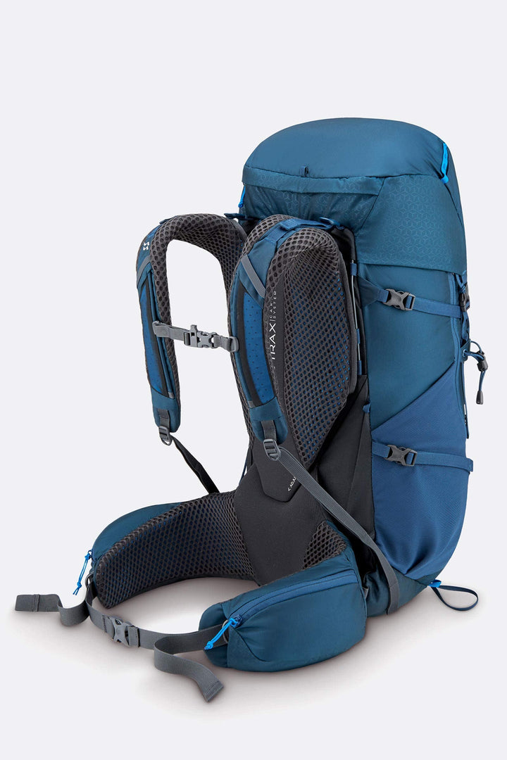 RAB Exion 38 backpack in Tempest Blue, rear angle