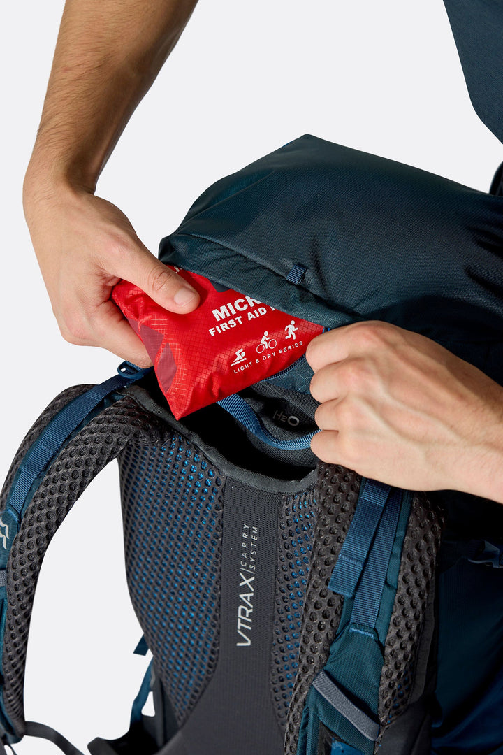 RAB Exion 38 backpack in Tempest Blue, in use