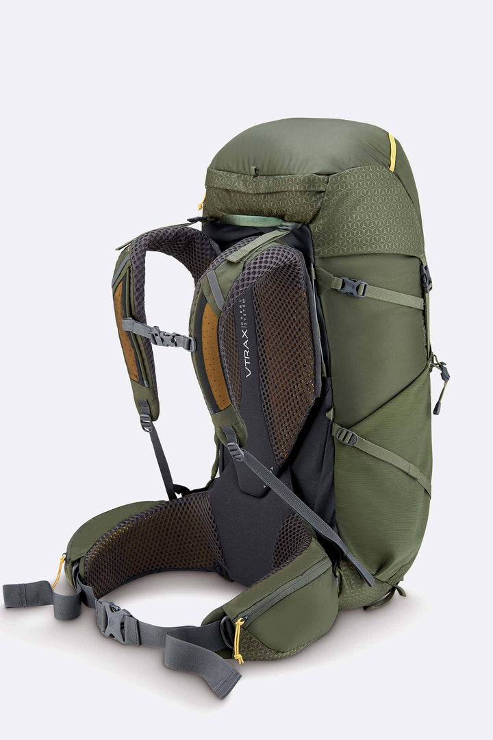 RAB Exion 48 backpack in Army, rear angle