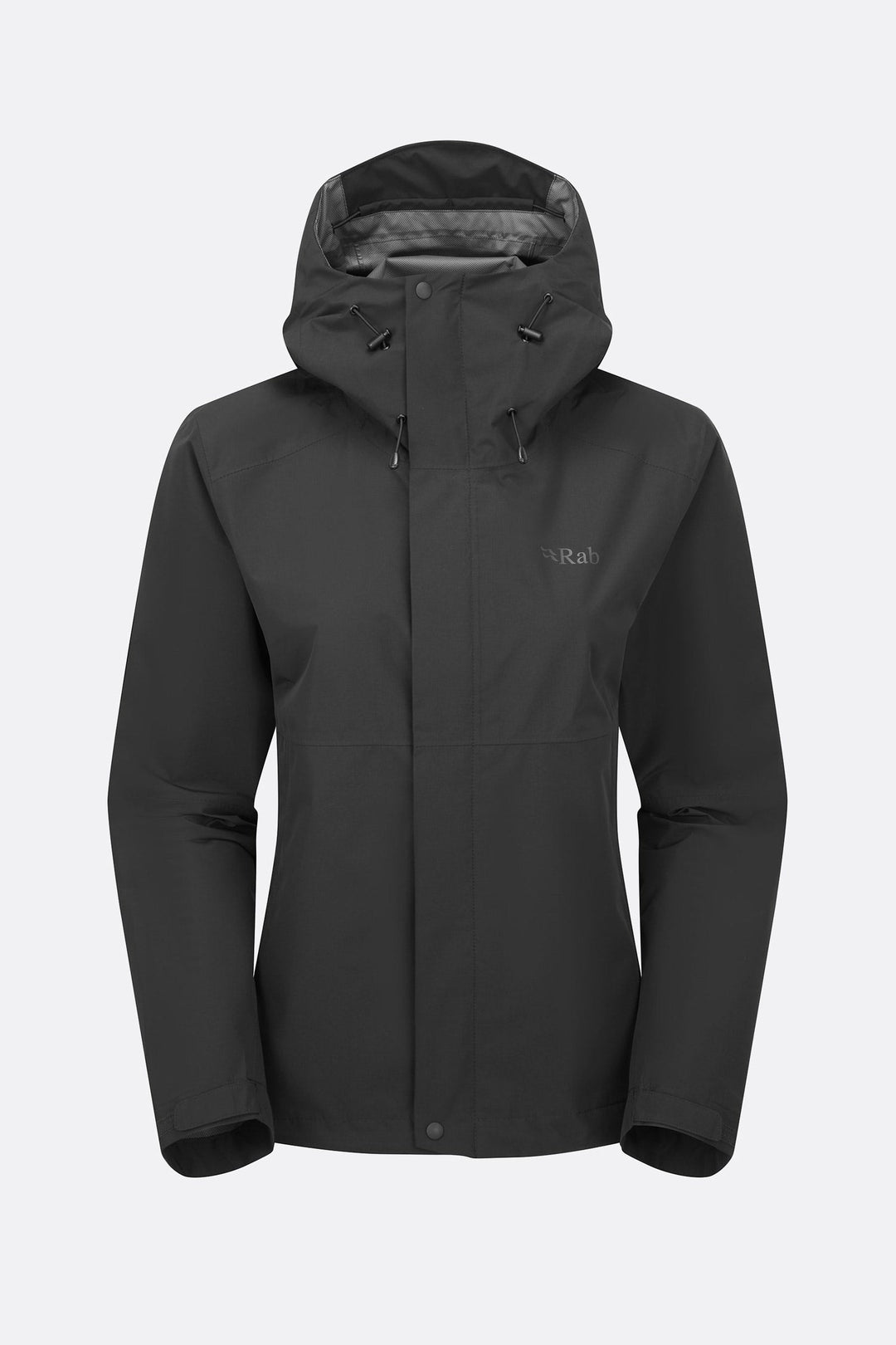 Rab Women's Downpour Waterproof Jacket in Black, front view