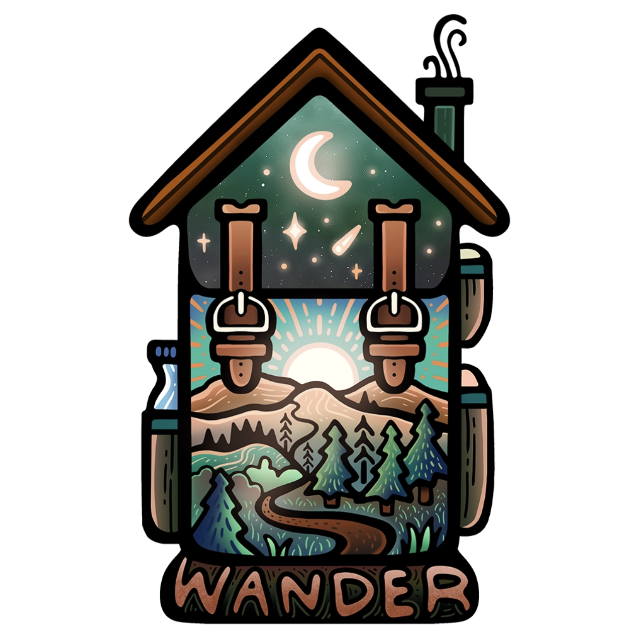 Wander Backpacking Cabin Hiking Sticker